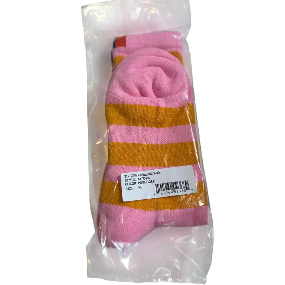 OMG Novelty Crew Socks Pink Orange Stripe , MED